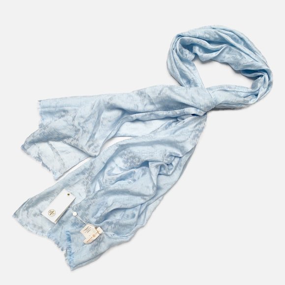 Tory Burch Accessories - NWT Tory Burch -  Iceberg Blue, Fringed, Logo Jacquard Oblong Scarf 💯 Authentic